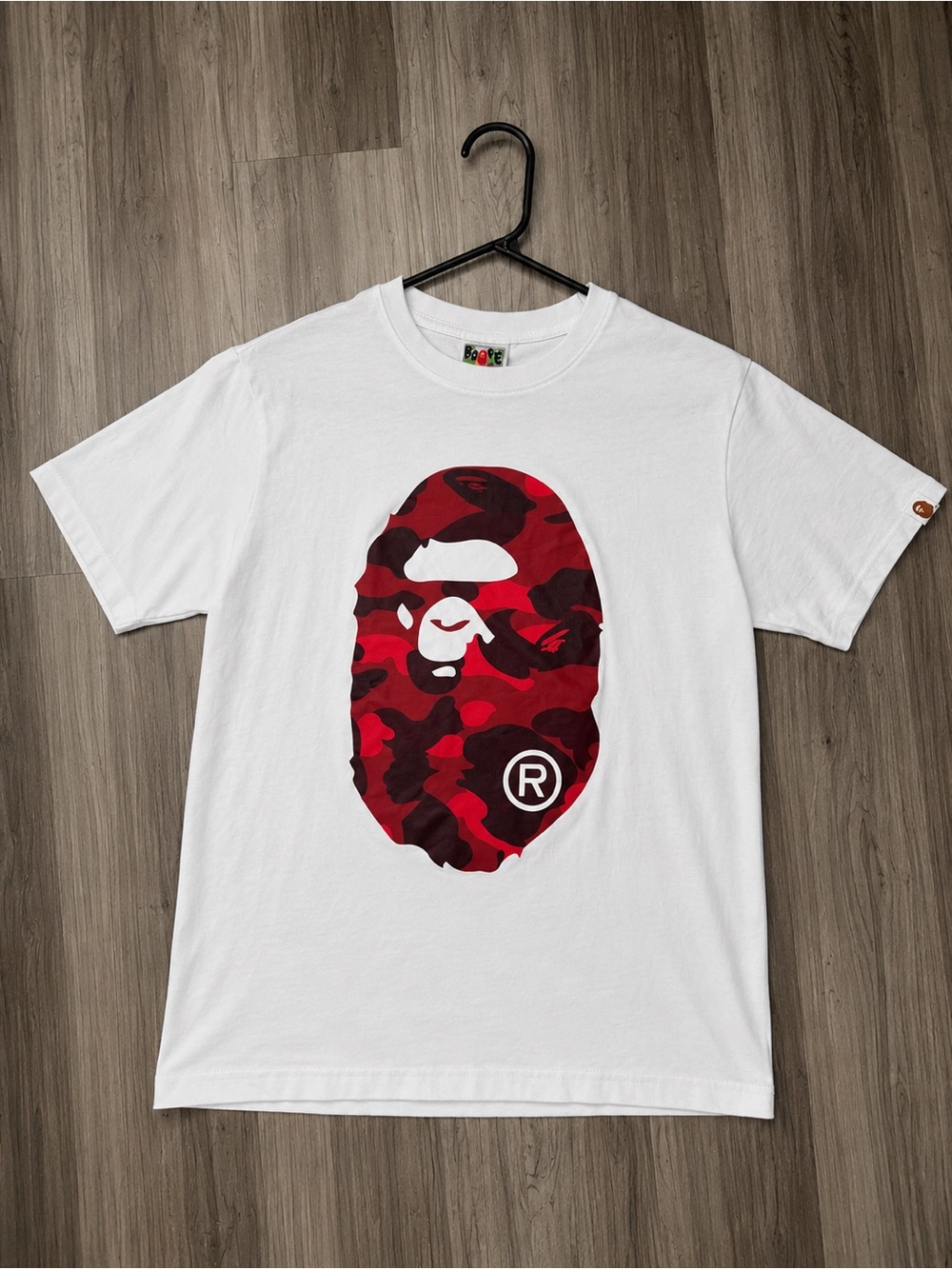 Bape White Tee with Red Camo Ape Head